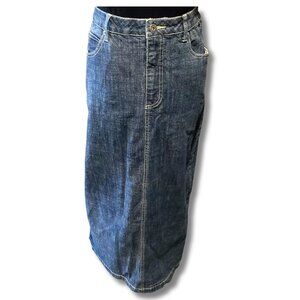 SUZANNE'S Long blue denim skirt with pockets MEDIUM LARGE pencil jean maxi skirt